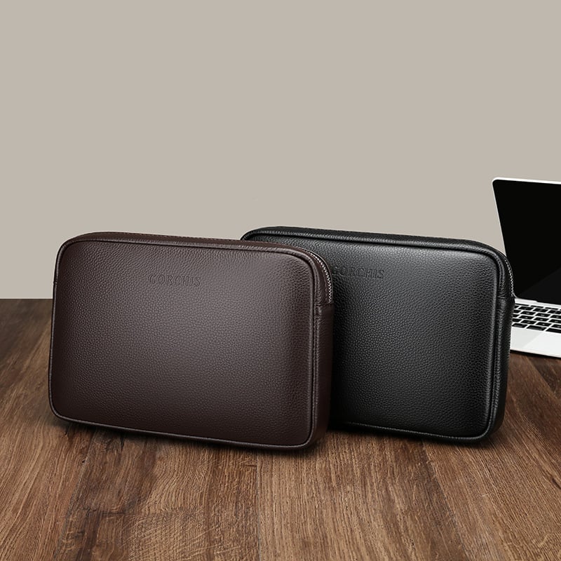 Muška kožna clutch torba, velika kapaciteta, vodoravni kvadratni oblik, zatvarač, unutarnje: džep za novac, džepovi za kartice, džep za dokumente, model G6187