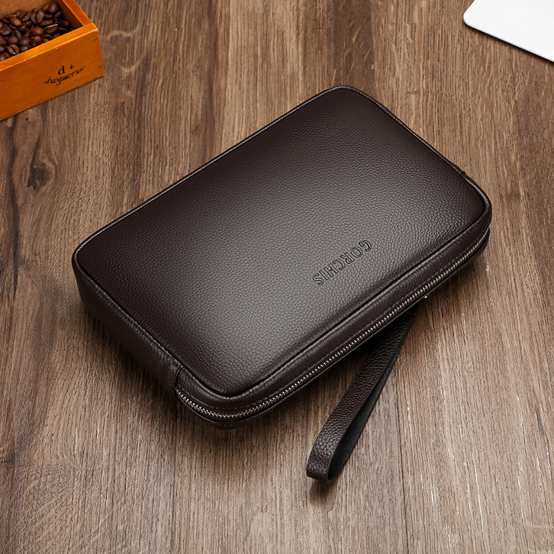 Muška kožna clutch torba, velika kapaciteta, vodoravni kvadratni oblik, zatvarač, unutarnje: džep za novac, džepovi za kartice, džep za dokumente, model G6187