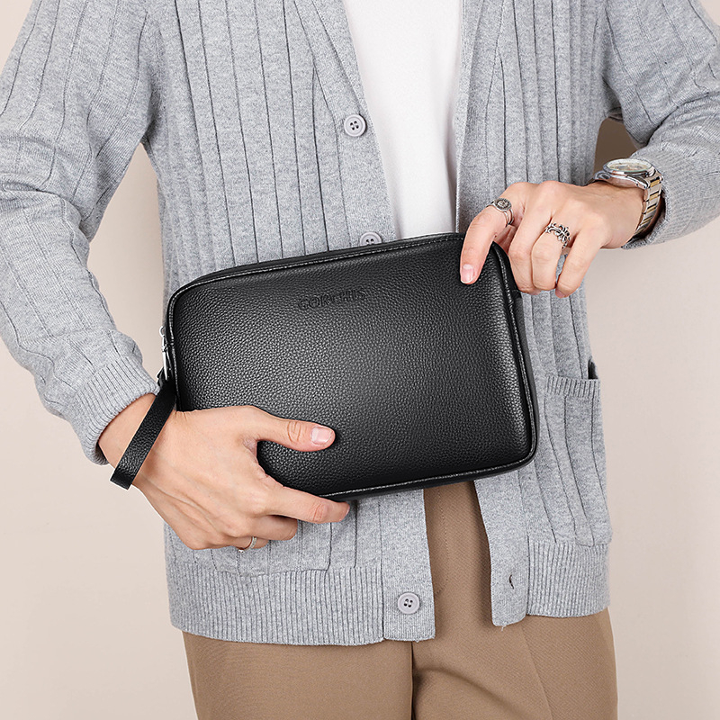Muška kožna clutch torba, velika kapaciteta, vodoravni kvadratni oblik, zatvarač, unutarnje: džep za novac, džepovi za kartice, džep za dokumente, model G6187