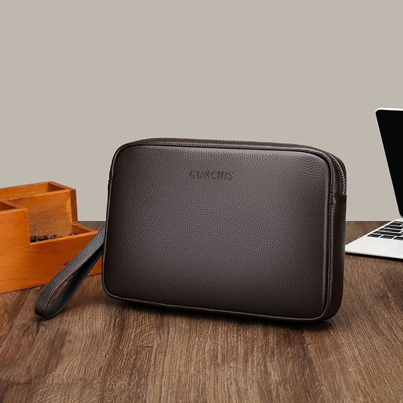 Muška kožna clutch torba, velika kapaciteta, vodoravni kvadratni oblik, zatvarač, unutarnje: džep za novac, džepovi za kartice, džep za dokumente, model G6187