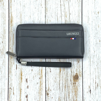 Portofel masculin lung cu fermoar simplu, piele PU, Lhunggi, stil afaceri elit, capacitate mare, buzunare multiple pentru carduri, protecție împotriva furtului, căptușeală PVC, Primăvara 2025