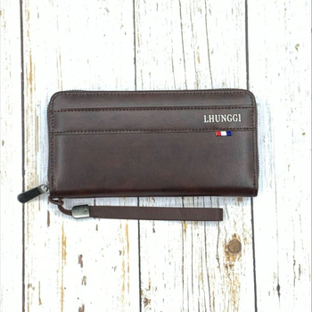 Portofel masculin lung cu fermoar simplu, piele PU, Lhunggi, stil afaceri elit, capacitate mare, buzunare multiple pentru carduri, protecție împotriva furtului, căptușeală PVC, Primăvara 2025
