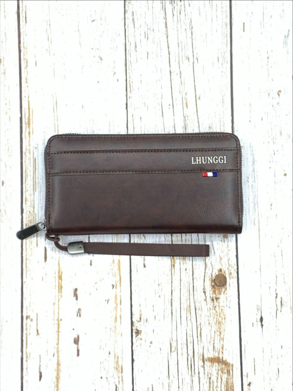 Portofel masculin lung cu fermoar simplu, piele PU, Lhunggi, stil afaceri elit, capacitate mare, buzunare multiple pentru carduri, protecție împotriva furtului, căptușeală PVC, Primăvara 2025