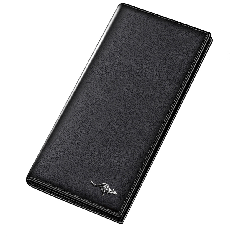 Portofel pentru bărbați, lung, cu fermoar interior, mai multe buzunare pentru carduri, capacitate mare; căptușeală din piele de vită