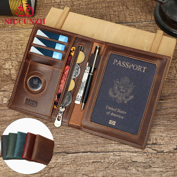 Niucunzh Portofel scurt din piele naturală cu husă pentru pașaport, din primul strat de piele de vită, rezistent la uzură, căptușeală poliester-bumbac, multifuncțional