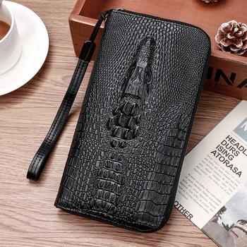 Portofel clutch masculin lung, cu model de crocodil, multe compartimente pentru carduri, 1 fermoar, capacitate mare (Material: PU; Captușeală: poliester; Sezon: primăvara 2024)