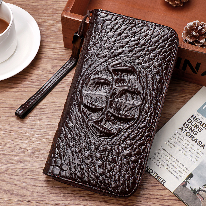 Portofel clutch masculin lung, cu model de crocodil, multe compartimente pentru carduri, 1 fermoar, capacitate mare (Material: PU; Captușeală: poliester; Sezon: primăvara 2024)