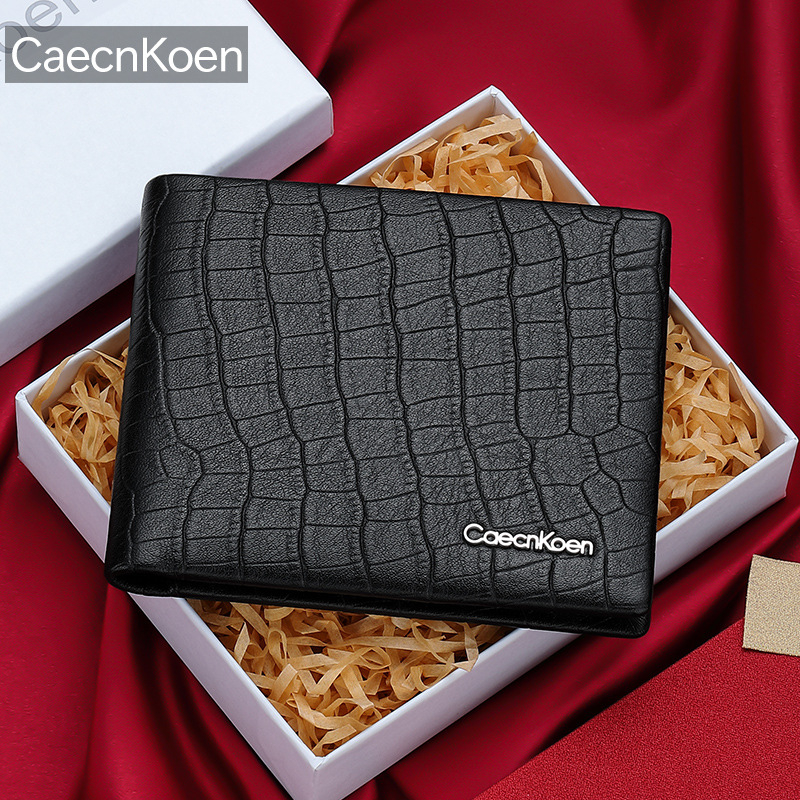 Muški bifold novčanik od teleće kože, gradska jednostavnost, jednofarbni uzorak, model QB2221-1, CaecnKoen