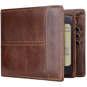 Ανδρικό πορτοφόλι από γνήσιο δέρμα, διπλωτό με πολλαπλές θήκες καρτών, πολλά διαμερίσματα για χαρτονομίσματα και θήκη με φερμουάρ, δυνατότητα λογότυπου κατά παραγγελία