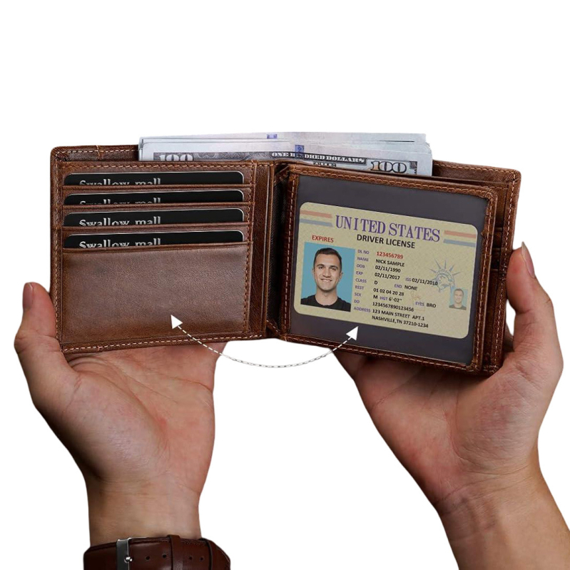 Ανδρικό πορτοφόλι από γνήσιο δέρμα, διπλωτό με πολλαπλές θήκες καρτών, πολλά διαμερίσματα για χαρτονομίσματα και θήκη με φερμουάρ, δυνατότητα λογότυπου κατά παραγγελία