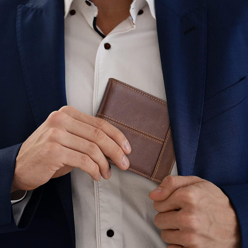 Ανδρικό πορτοφόλι από γνήσιο δέρμα, διπλωτό με πολλαπλές θήκες καρτών, πολλά διαμερίσματα για χαρτονομίσματα και θήκη με φερμουάρ, δυνατότητα λογότυπου κατά παραγγελία