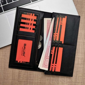 Ανδρικό μακρύ πορτοφόλι με πολλαπλά διαμερίσματα για κάρτες, PU δέρμα, πολύ λεπτό, μεγάλη χωρητικότητα, στυλ Business Elite, καθημερινή χρήση