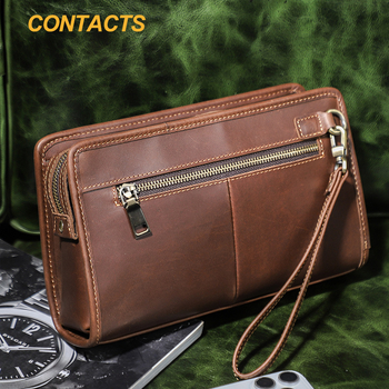Black Angel muška kožna clutch torbica – poslovni elitni stil, koža prvog sloja, proširivanje i skladištenje, poliester podstava