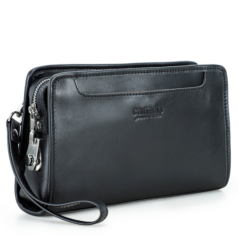 Black Angel muška kožna clutch torbica – poslovni elitni stil, koža prvog sloja, proširivanje i skladištenje, poliester podstava