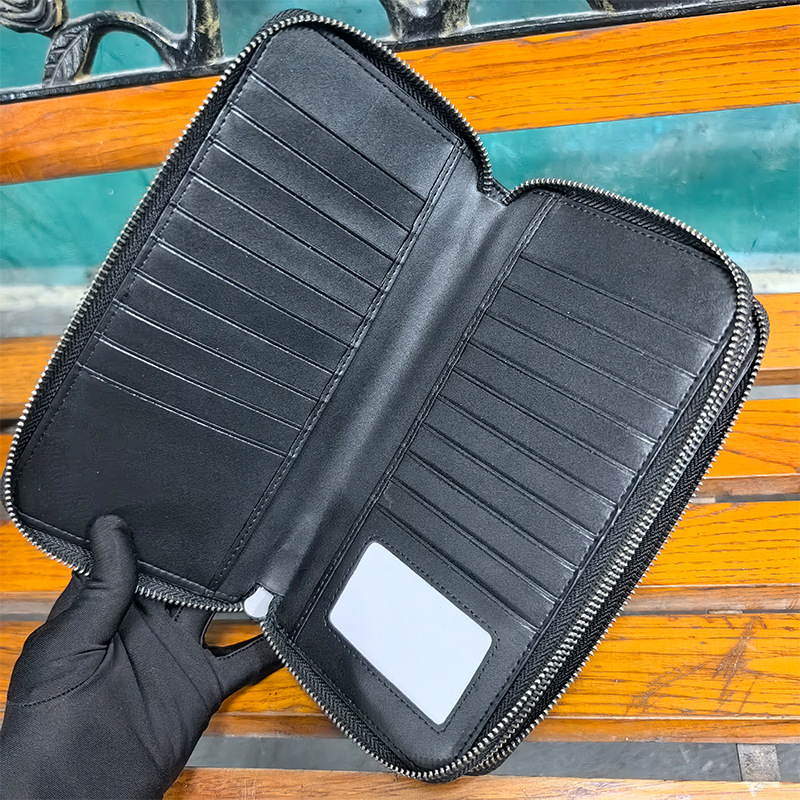 Ανδρικό δερμάτινο πορτοφόλι με φερμουάρ, αστικό στυλ, πρώτη στρώση βοδινού δέρματος, μεγάλη χωρητικότητα, προστασία από κλοπή και αδιάβροχο