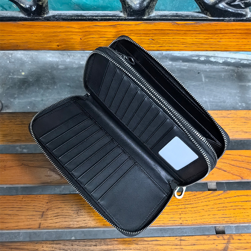 Ανδρικό δερμάτινο πορτοφόλι με φερμουάρ, αστικό στυλ, πρώτη στρώση βοδινού δέρματος, μεγάλη χωρητικότητα, προστασία από κλοπή και αδιάβροχο