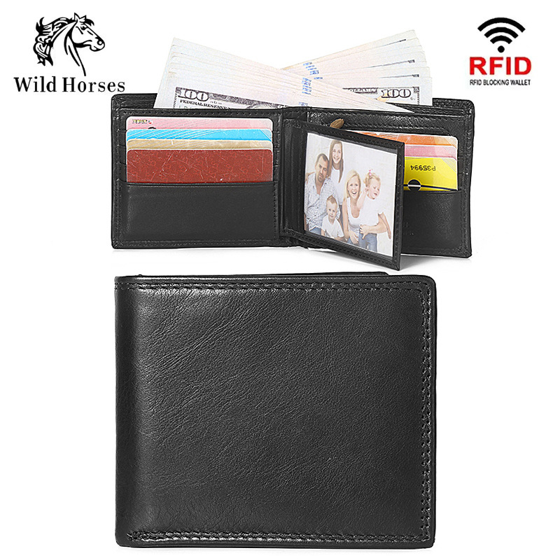 Muški kožni kratki novčanik s RFID zaštitom, protiv krađe, višestruki pretinci za kartice, sa zip zatvaračem