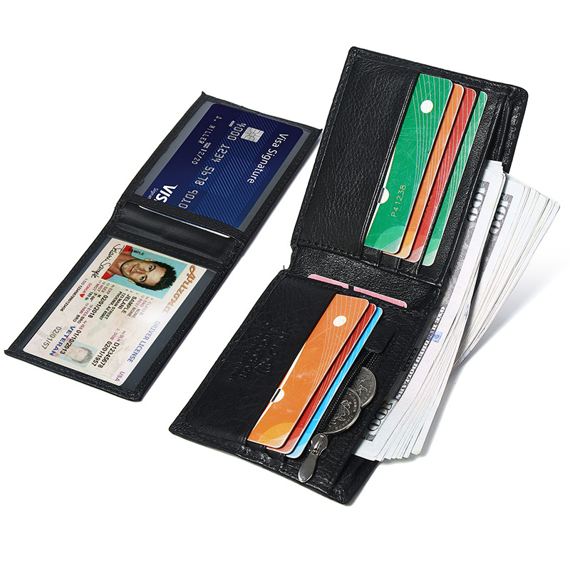 Muški kožni kratki novčanik s RFID zaštitom, protiv krađe, višestruki pretinci za kartice, sa zip zatvaračem