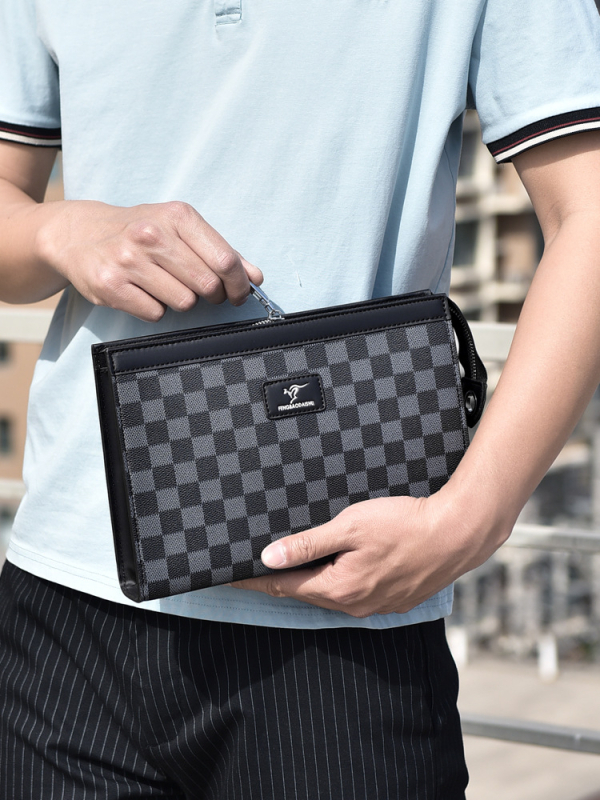 Vyrų clutch rankinė FENGBAODAISHU, verslo kelionė, PVC medžiaga, atsparus dilimui, languotas raštas