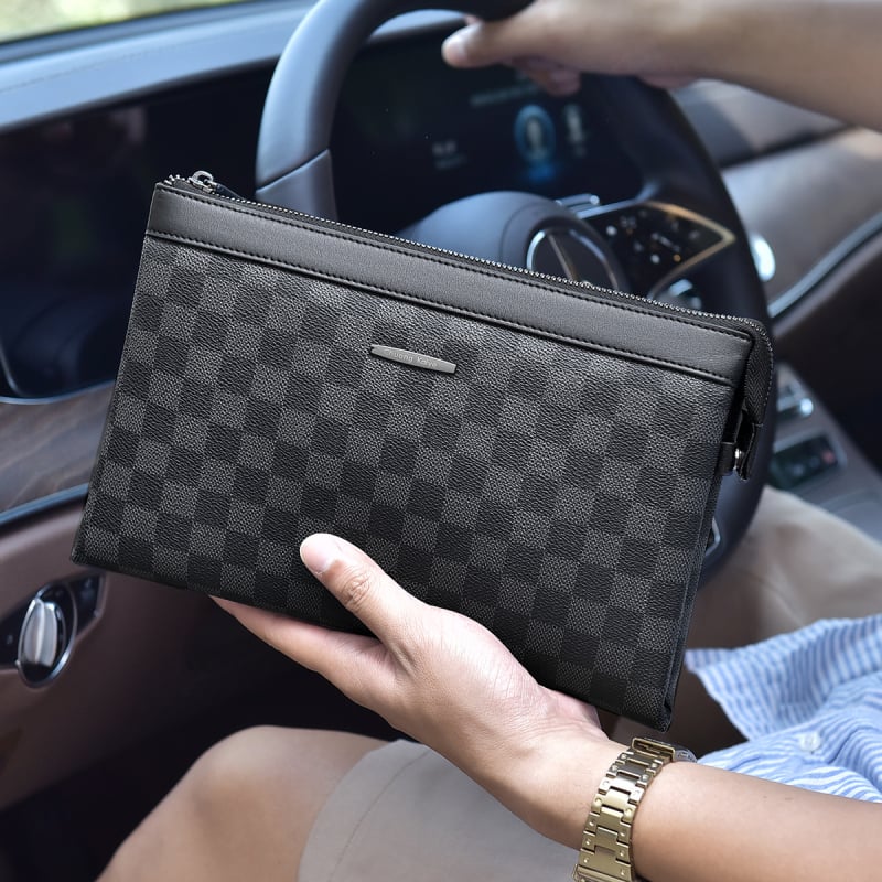 Vyrų PVC clutch rankinė, miesto paprastumo stilius, dryžių raštas, atspari vandeniui ir dėvėjimui, poliesterio vidus