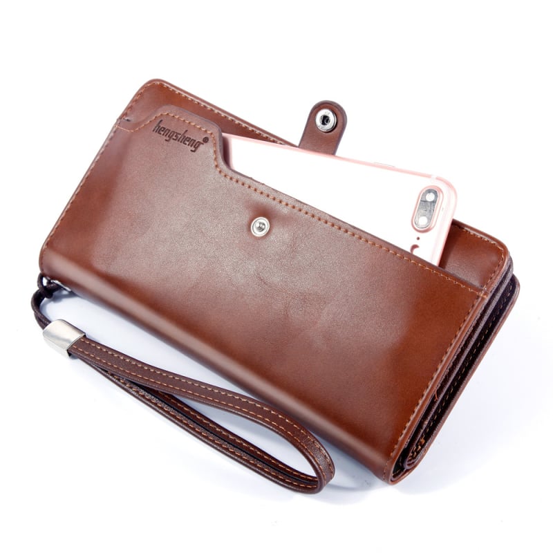 Muški PU kožni clutch novčanik sa zipom, horizontalni kvadratni oblik, unutarnji pretinci: klip za banknote, džep za identifikaciju, džep za kartice, džep za pasoš
