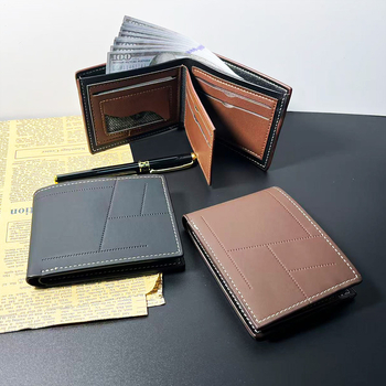 Ανδρικό PU μικρό πορτοφόλι για κάρτες, στυλ επιχειρηματικής μετακίνησης, ultra-light, επένδυση πολυεστέρα, κυκλοφορία άνοιξη 2025