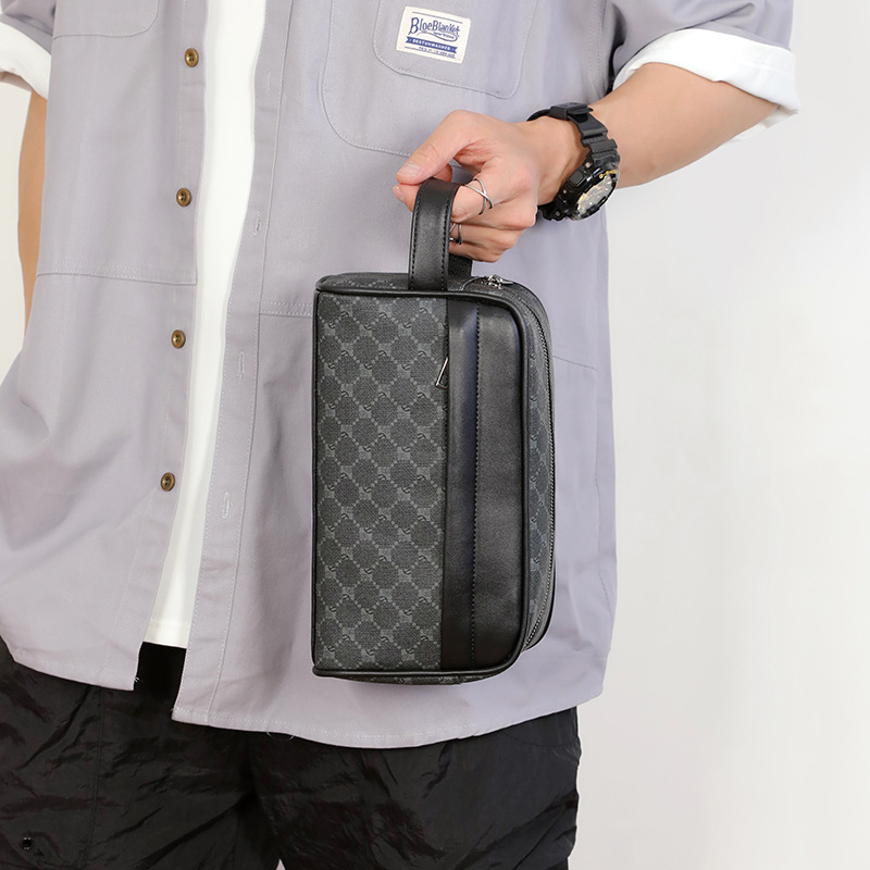 Vyrų street stiliaus PU clutch krepšys, languotas raštas, atsparus vandeniui, telpa 8 colių nešiojamasis kompiuteris