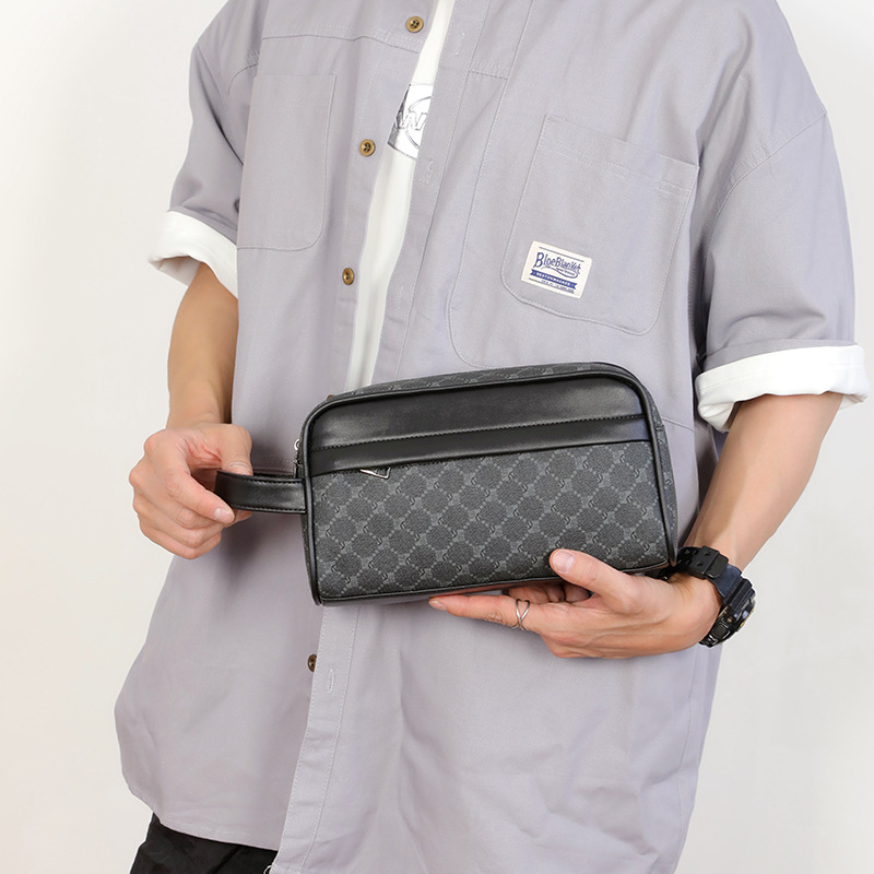 Vyrų street stiliaus PU clutch krepšys, languotas raštas, atsparus vandeniui, telpa 8 colių nešiojamasis kompiuteris