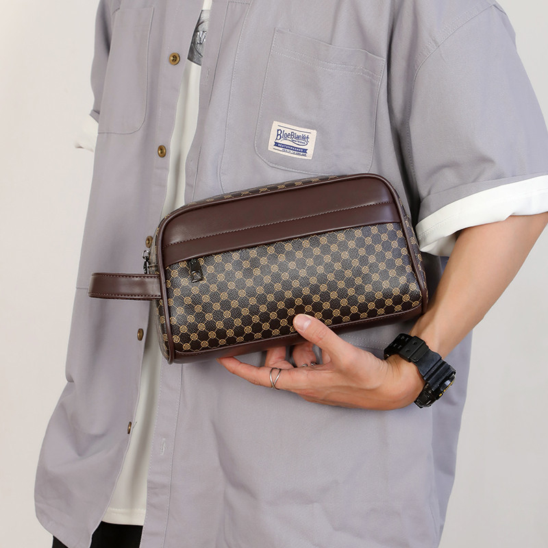 Vyrų street stiliaus PU clutch krepšys, languotas raštas, atsparus vandeniui, telpa 8 colių nešiojamasis kompiuteris