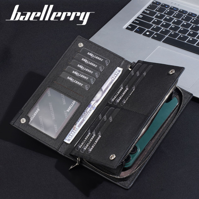 Baellerry muški dugi novčanik, PU materijal, ručna narukvica, velika kapaciteta, podstava od poliestera, zaštita od krađe