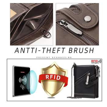 Portofel bărbați cu lanț și protecție RFID (Material PU; Stil: business; Model: Solid)