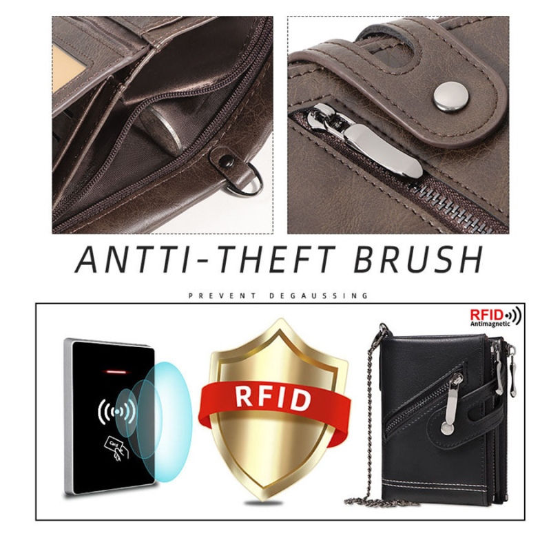 Portofel bărbați cu lanț și protecție RFID (Material PU; Stil: business; Model: Solid)