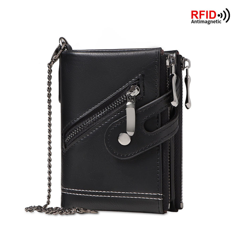 Portofel bărbați cu lanț și protecție RFID (Material PU; Stil: business; Model: Solid)