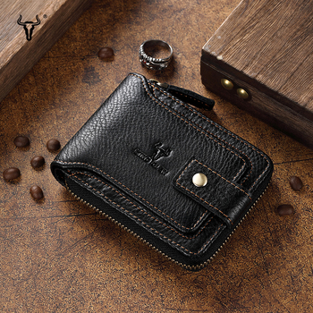 Muški novčanik od prave kože — gornji sloj teleće kože, jednobojni dizajn, poliester podstava, otporan na trošenje, za svakodnevnu upotrebu