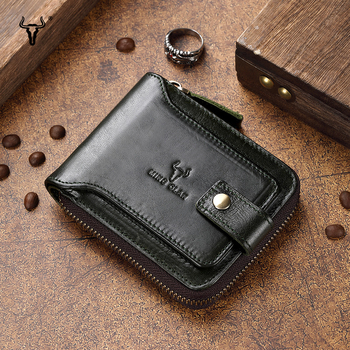 Muški novčanik od prave kože — gornji sloj teleće kože, jednobojni dizajn, poliester podstava, otporan na trošenje, za svakodnevnu upotrebu