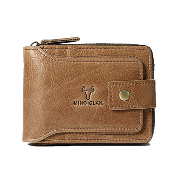 Muški novčanik od prave kože — gornji sloj teleće kože, jednobojni dizajn, poliester podstava, otporan na trošenje, za svakodnevnu upotrebu