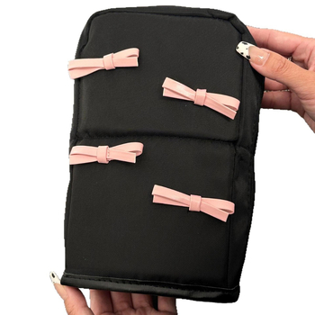Geantă de machiaj cu funda, portabilă, cu compartimente verticale, din Oxford, căptușeală poliester, respirabilă și impermeabilă, ultra-ușoară, Yonghao, pentru femei