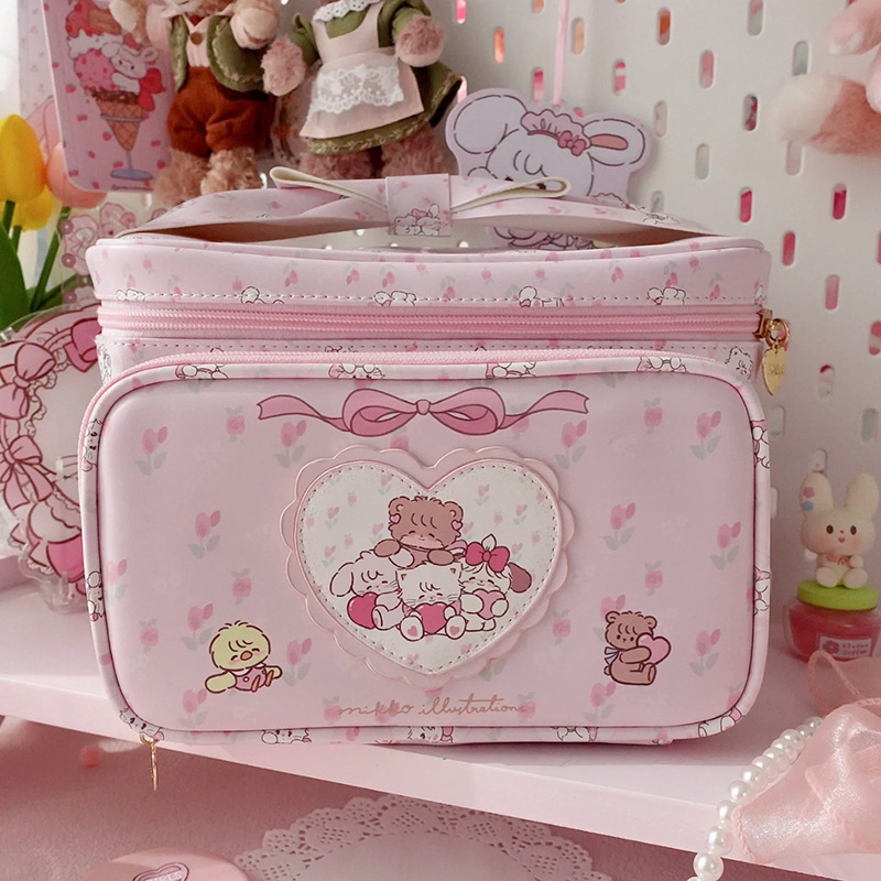 Geantă cosmetică portabilă, design pătrat, material PU, model anime, căptușeală poliester, funcție de extindere, marcă Xinding Luggage
