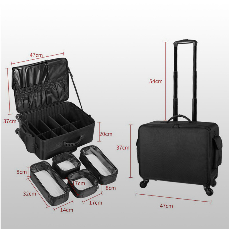 Κοσμητικό κουτί με ρόδες από Oxford ύφασμα, σκληρή κατασκευή, άνοιγμα με φερμουάρ, εσωτερική θήκη για φορητό υπολογιστή