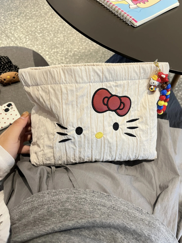 Τσάντα καλλυντικών με κέντημα γάτας, καμβάς, μοτίβο ζώου, επένδυση πολυεστέρα, στυλ παιδικού καρτούν, unisex