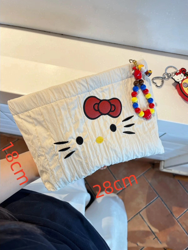 Τσάντα καλλυντικών με κέντημα γάτας, καμβάς, μοτίβο ζώου, επένδυση πολυεστέρα, στυλ παιδικού καρτούν, unisex