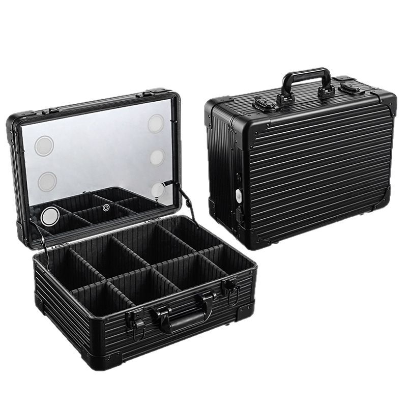 Kutija za šminku sa osvjetljenjem i staklenim ogledalom, EVA konstrukcija, prijenosni trolley, zaključavanje ključem Braunberg