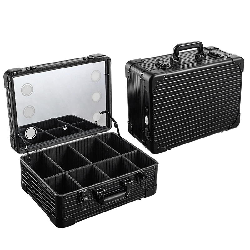 Kutija za šminku sa osvjetljenjem i staklenim ogledalom, EVA konstrukcija, prijenosni trolley, zaključavanje ključem Braunberg