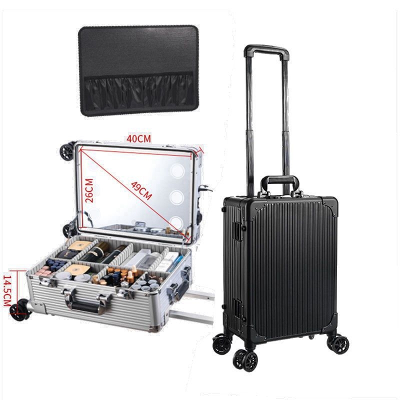 Kutija za šminku sa osvjetljenjem i staklenim ogledalom, EVA konstrukcija, prijenosni trolley, zaključavanje ključem Braunberg