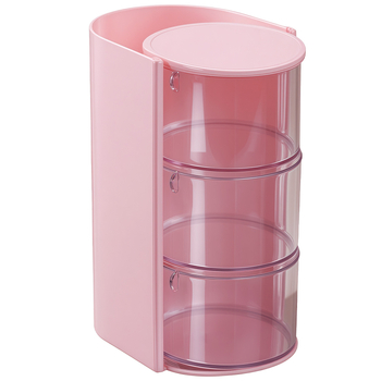 Кутия за козметични инструменти с въртящ се прахозащитен капак, многоуровнев органайзер за пудри и гъби, пластмасова конструкция, стил светъл лукс
