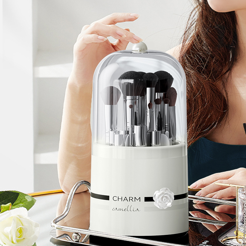 Кутия за съхранение на козметика за четки и червила с въртящ се прахоустойчив цилиндър – пластмасова, отпечатано лого, персонализация, пускане май 2024, ретро стил