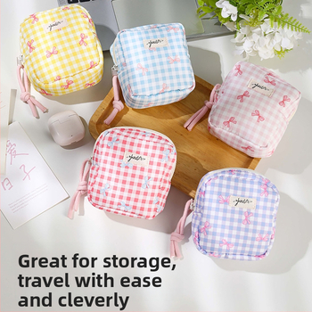 Štvorecová kozmetická taška na uskladnenie, kanvas, pruhovaný vzor, ľahká