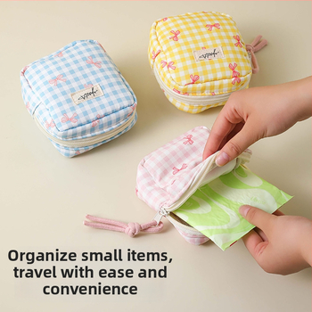 Štvorecová kozmetická taška na uskladnenie, kanvas, pruhovaný vzor, ľahká