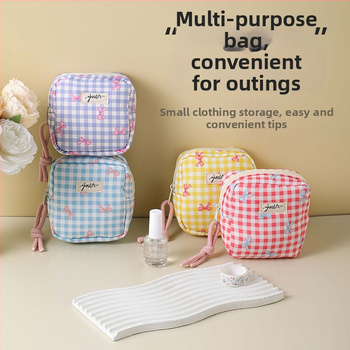 Štvorecová kozmetická taška na uskladnenie, kanvas, pruhovaný vzor, ľahká