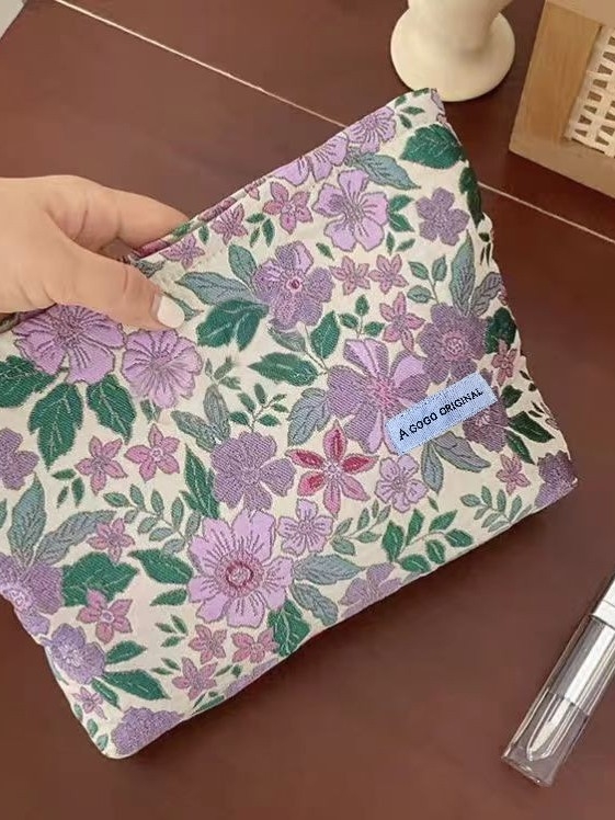 Kozmetikai táska jacquard anyagból, virágos mintával, nylon bélés, ultra könnyű és kopásálló, 2025 tavasza